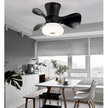 Imagem de Ventilador de teto silencioso com LED e iluminação, com controle remoto, ideal para quarto, sala de estar, restaurante e quarto infantil (preto).