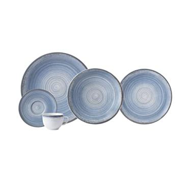 Imagem de Serviço de Jantar e Chá 20 Peças com Bowl Multiuso em Porcelana, Modelo Redondo Oca, Decoração Esfera Azul Celeste, Porcelana Schmidt