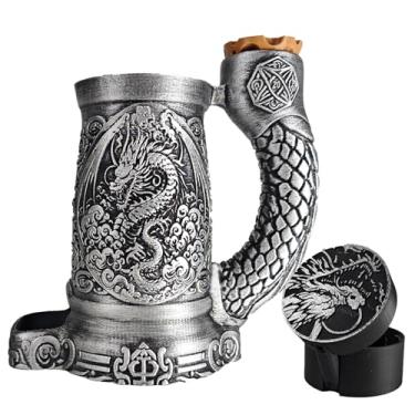 Imagem de TCGADVN Conjunto de caneca DND com torre de dados, copo de dados DnD com armazenamento, suporte para bebidas 12/473 ml, acessórios DND para jogadores, melhor presente para amantes de jogos RPG (Silver