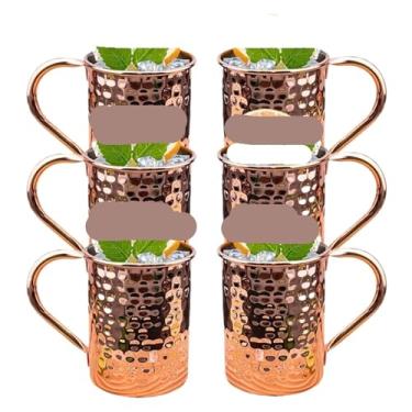 Imagem de 6 peças de copo de vinho de coquetel caneca de mule de Moscou aço inoxidável martelado cobre chapeado copo de cerveja ferramentas de barra de café 、copo de bebida (ouro)