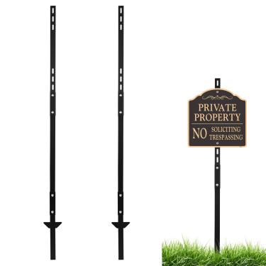Imagem de Danoib Pacote com 2 estacas de sinalização de quintal, 120 cm de altura ajustável, poste de sinalização ajustável, resistente à ferrugem, vento e poeira, suportes de metal resistentes para gramados de