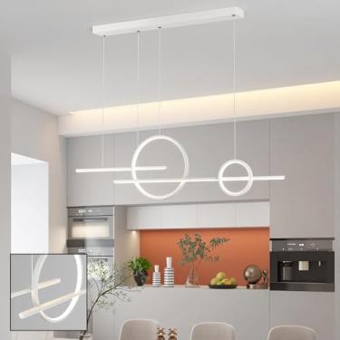 Imagem de Luminária pendente LED linear para ilha de cozinha, sala de jantar, lustre com intensidade regulável e controle remoto para mesa de jantar, cozinha, escritório, bar, luminária suspensa moder