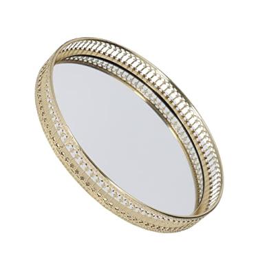 Imagem de Generic Bandeja de Armazenamento Redonda de Ferro Estilo Americano, Bandeja de Espelho Grande, Decorativa de Perfume para Bar, Casa, Metal Polido Usável