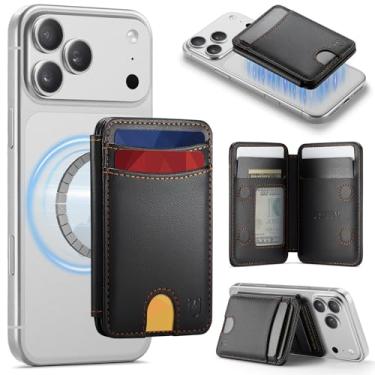 Imagem de Usroom Carteira Magsafe com porta-cartões magnéticos com bloqueio de RFID, carteira de couro PU com ímã forte compatível com telefones e capas Magsafe para iPhone 17/16/15/14/13/12/Pro/Max/Plus, preta