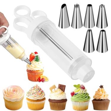 Imagem de Suuker Pistola de decoração de bolo, kit de confeiteiro de cupcake, kit de decoração de bolo com 6 pontas de aço inoxidável, injetor de cupcake, conjunto de cobertura de decoração, branco