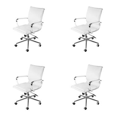 Imagem de Conjunto 4 Cadeiras de Escritório com Rodízios Baixa Office OR Design Branco