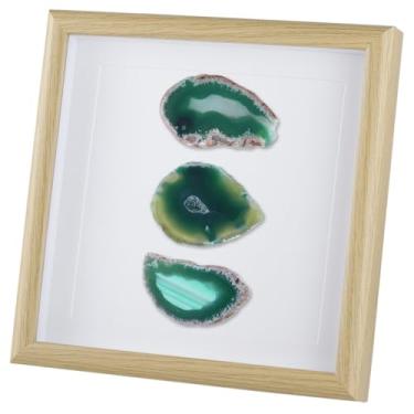 Imagem de Nupuyai Arte de parede em fatia de ágata emoldurada de 22 cm, moldura de pedra geodo de ágata, decoração de parede de mesa para sala de estar, quarto, escritório, presente de cura espiritual, verde