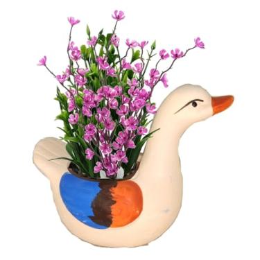 Imagem de WENDIN Lindo vaso de cerâmica para suculentas, pequeno vaso interno em forma de animal, lindos vasos de flores de cacto com drenagem para mesa de escritório e decoração de jardim doméstico (cisne)