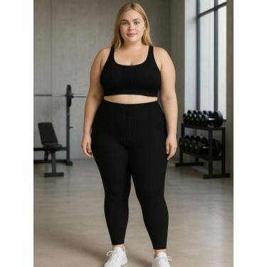 Imagem de Conjunto Plus Size Fitness 3D Cropped Bojo Removível e Legging Cintura