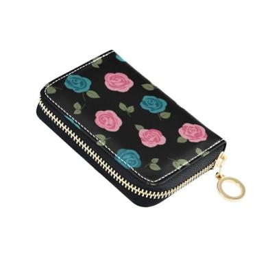 Imagem de Burbuja Roses Porta-cartão de crédito para mulheres e homens, bloqueio RFID, carteira de couro sanfonada com zíper, 11 compartimentos