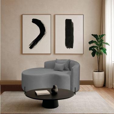 Imagem de Divã Recamier Curvo Sala De Estar Recepção Inglaterra 150cm Pés Metal Preto Esquerdo Bouclé Cor Cinza