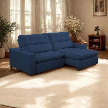 Imagem de Sofá 2 Lugares 2,60m Retrátil Reclinável Veludo Andreia Lansofbr Azul Marinho