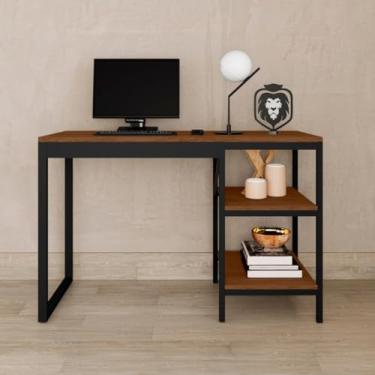 Imagem de Mesa Escrivaninha Modelo Slim Compacta com 2 Prateleiras em Aço e MDF Canela Home Office