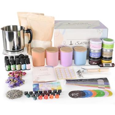 Imagem de SHOWIN Kit de fabricação de velas, suprimentos de fabricação de velas DIY para adultos, kit de velas de cera de soja para iniciantes com derretidor de cera, frascos e latas, decoração perfumada para
