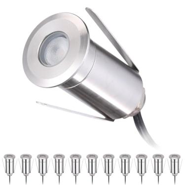 Imagem de LEONLITE Pacote com 12 lâmpadas de LED embutidas de baixa tensão com abertura redonda plana, luz de escada de paisagem de 2,5 cm 12-24V CA/CC, CRI90 IP67 impermeável, caixa de aço inoxidável, branco