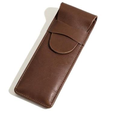 Imagem de Nextpal Estojo de couro com design vintage, pequena bolsa de papelaria marrom café para caneta-tinteiro individual, suporte de manga para viagens de negócios, material escolar estudantil e organização