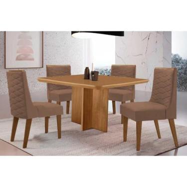 Imagem de Sala Jantar Mesa Berlim Tampo Curvo 90cm+4 Cadeiras Dafne Madeira Natu