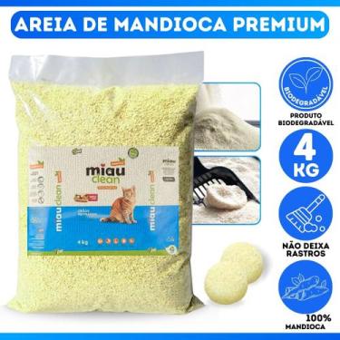 Imagem de Areia De Gato Miauclean Mandioca 4kg Neutraliza Odores Grãos Finos Man