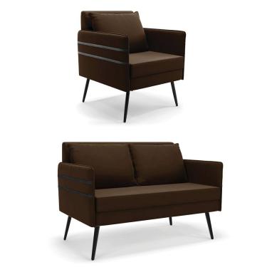 Imagem de Kit 01 Namoradeira E 01 Poltrona Suede Marrom