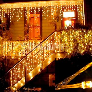 Imagem de 3,5 Metros Cascata Com 160 Lampadas Led Pisca Natal Branco Quente