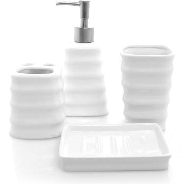 Imagem de Kit 4pçs Banheiro Lavabo Luxo Modelagem 3d Cerâmica Premuim