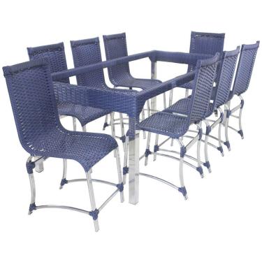 Imagem de 10 Cadeiras Haiti E Mesa De Jantar 240x100 Alumínio Trama Azul Dark