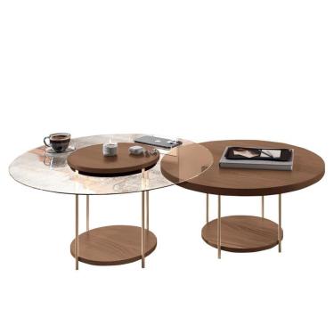 Imagem de Conjunto De Mesas De Centro Sky Com Tampo De Vidro E Em Mdf Castanho - Hb Móveis Castanho