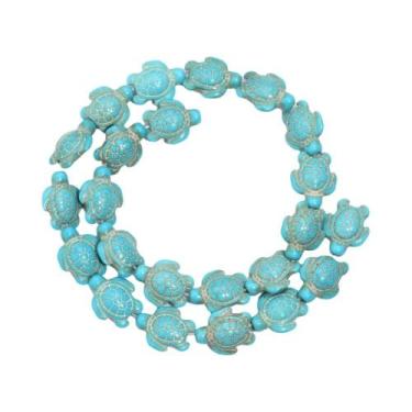 Imagem de Contas De Turquesa Natural Em Formato De Tartaruga 14x18mm, Pedra Solt