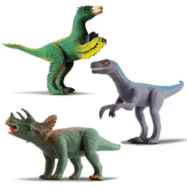 Imagem de 3 Unidades Dinossauro Brinquedo Articulado Em Vinil Realista - Silmar 