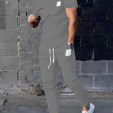 Imagem de Kit Streetwear Calça Moletom Camiseta Masculino Casual Moderno Estilos