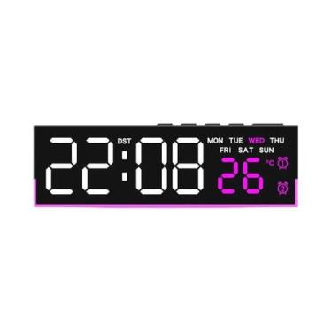 Imagem de Relógio Despertador LED Branco USB Com Luz Ambiente, 12/24H, Temperatu