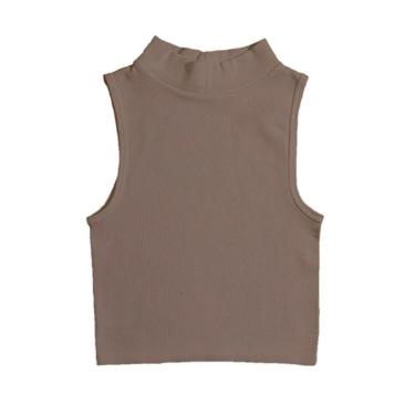 Imagem de Blusa Feminina Cropped Canelado Gola Alta Sem Manga Cavado Regata-Feminino