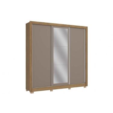 Imagem de Guarda Roupa Casal 3 Portas de Correr e 3 Gavetas c/ Espelho e Pés CB04M570 Nogueira/Fendi - Kappesberg