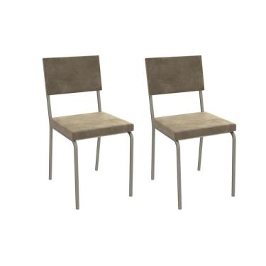 Imagem de Cadeira Sala de Jantar Zaria 2C128 Aço Kit 2 Uni Niquel/Bege A036 Suede Veludo - Kappesberg