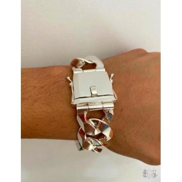 Imagem de Pulseira Masculina Grumet Grossa Fecho Gaveta Prata 925 22mm Italiana 