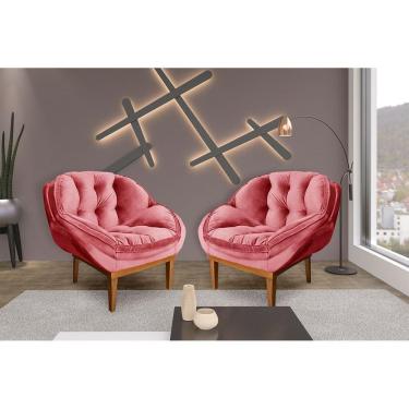 Imagem de Kit 2 Poltronas Decorativa Marcela Veludo Rosa Dal Poz Estofados