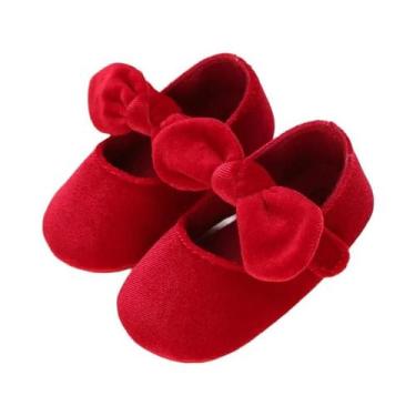 Imagem de Sapatos De Veludo Vermelho Para Bebês Meninas Recém-Nascidas, Primeiro