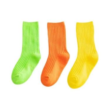 Imagem de Meias Infantis De Cano Médio Em Cores Candy, 3 Pares, Estilo Japonês, 