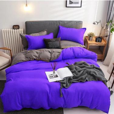Imagem de Jogo De Cama Casal Comum 7 Peças Com Edredom Roxo Cinza
