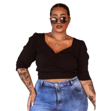 Imagem de Cropped com Decote Franzido em Malha Canelada Plus Size - Muzzarra's, 