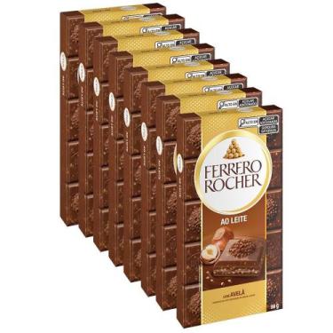 Imagem de Chocolate Ferrero Rocher Ao Leite Avelã Kits 8 Barras De 90G