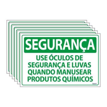 Imagem de Combo 6 Placas De Sinalização Use Óculos De Segurança E Luvas Quando M