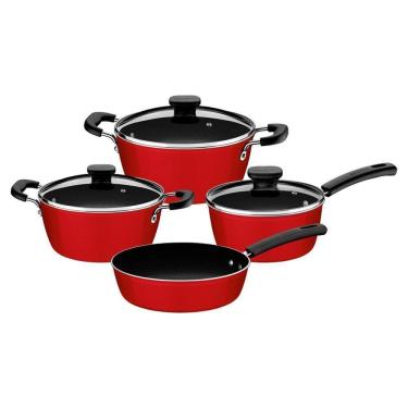 Imagem de Jogo De Panelas Tramontina Sicília Em Alumínio Com Revestimento Interno Cerâmico Vermelho 04 Peças