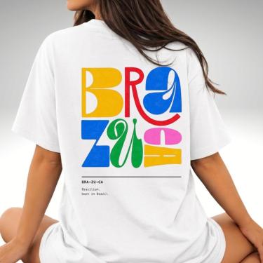 Imagem de Camiseta Oversized Feminina Brazuca Estampa Brasil Estilosa Confortável Academia 100 Algodão-Feminino