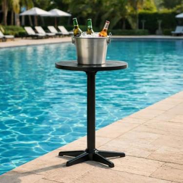 Imagem de Mesa Redonda Bistrô Alta Preta em Polipropileno para Área Externa, Com Furo para Guarda-Sol • Ideal para Piscina, Bar e Eventos