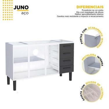 Imagem de Gabinete de Aço Para Pia 150cm Juno/Apolo 4 Gavetas Cozimax Preto