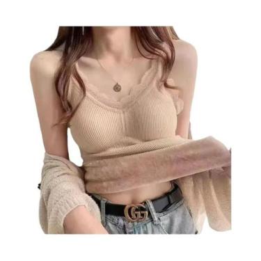 Imagem de Camiseta Térmica Feminina Sem Mangas Para O Inverno, Top De Renda Com 