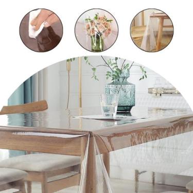 Imagem de Toalha de Mesa Transparente Plástico 140x140cm Impermeável Quadrada Pr