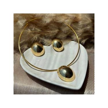 Imagem de Acessórios Femininos Colar e Brinco Aro Banhado Ajustável - Look Final