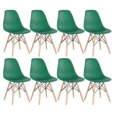 Imagem de Laraz, Kit 8 cadeiras Charles Eames Eiffel DSW com pés de madeira clar